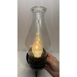 Vtg Black Metal Wall Sconce w/ Glass Hurricane Corded Electric Retro